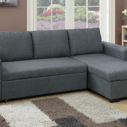 Brand New Blue Grey Sectional Storage Sofa With Pullout Bed Sleeper 