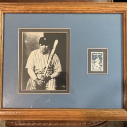 Framed Babe Ruth with stamp