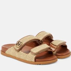 Double G Raffia-Effect Sandals