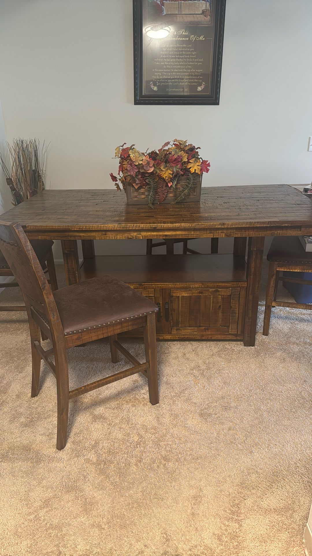 Rustic Wood Dining Table And Chairs With Two End Tables