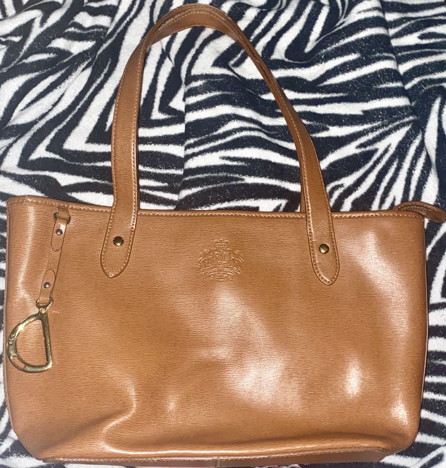 Ralph Lauren Sloan Street Classic Tote Tan Brown Bag with Gold Accents