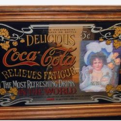 Vintage Coca-Cola Bar Mirror Framed In Wood