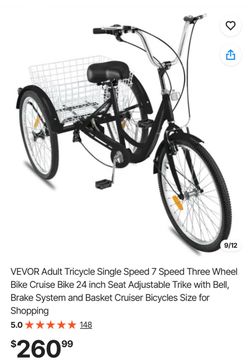 Vevor black adult tricycle