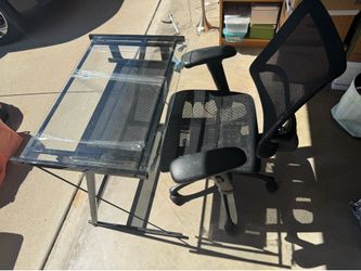 Glass Top Desk wiith Keyboard drawer and Mesh Office Chair Set