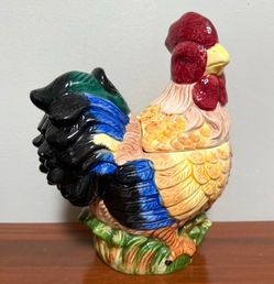 Vintage Alco Industries Colorful Ceramic Chicken Rooster Cookie Jar Kitchen Decor
