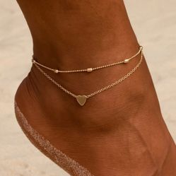 Gold or Silver Heart Bead Beach Swimsuit Wear Anklet
