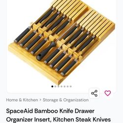 SpaceAid Bamboo Knife Drawer Organizer - 16 Slots