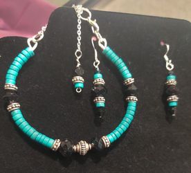 Set Bracelet And Earrings Natural Stone With Silver 