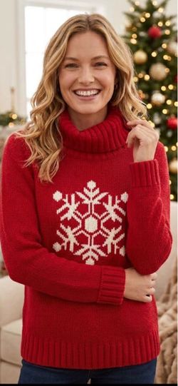 Talbots NWT Red Turtleneck Snowflake Knit Sweater