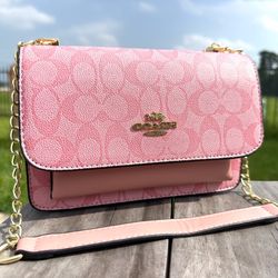 Coach Pink Shoulder Bag Gold Crossbody Purse