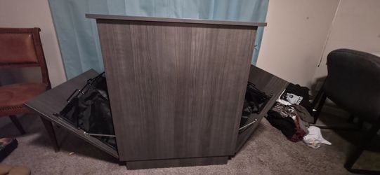 Freestanding Dual-Sided Tilt-Out Laundry Hamper Cabinet with Shelves