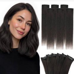Hairro 6PCS 6 Clips In Short Hair Extensions Remy Real Human Hair Clip Ins Mini Clip On Hairpin Hairpieces For Women 36g 14 Inch #1B Natural Black