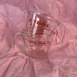 Vintage Pyrex Measuring Cups Corning Clear Glass 1 Cup 250mL #508 Open Handle USA set of 2