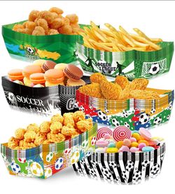 Soccer Party Supplies Decorations 48 PCS Disposable Paper Food Trays for World Cup Game Day, Soccer Themed Plates for Popcorn, Nachos, Fries, Hot Dogs