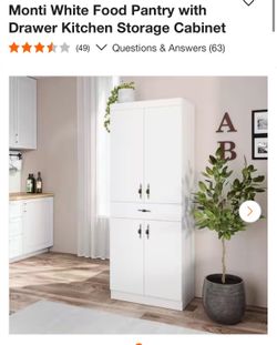 Monti White Food Pantry w Drawer Kitchen Storage Cabinet