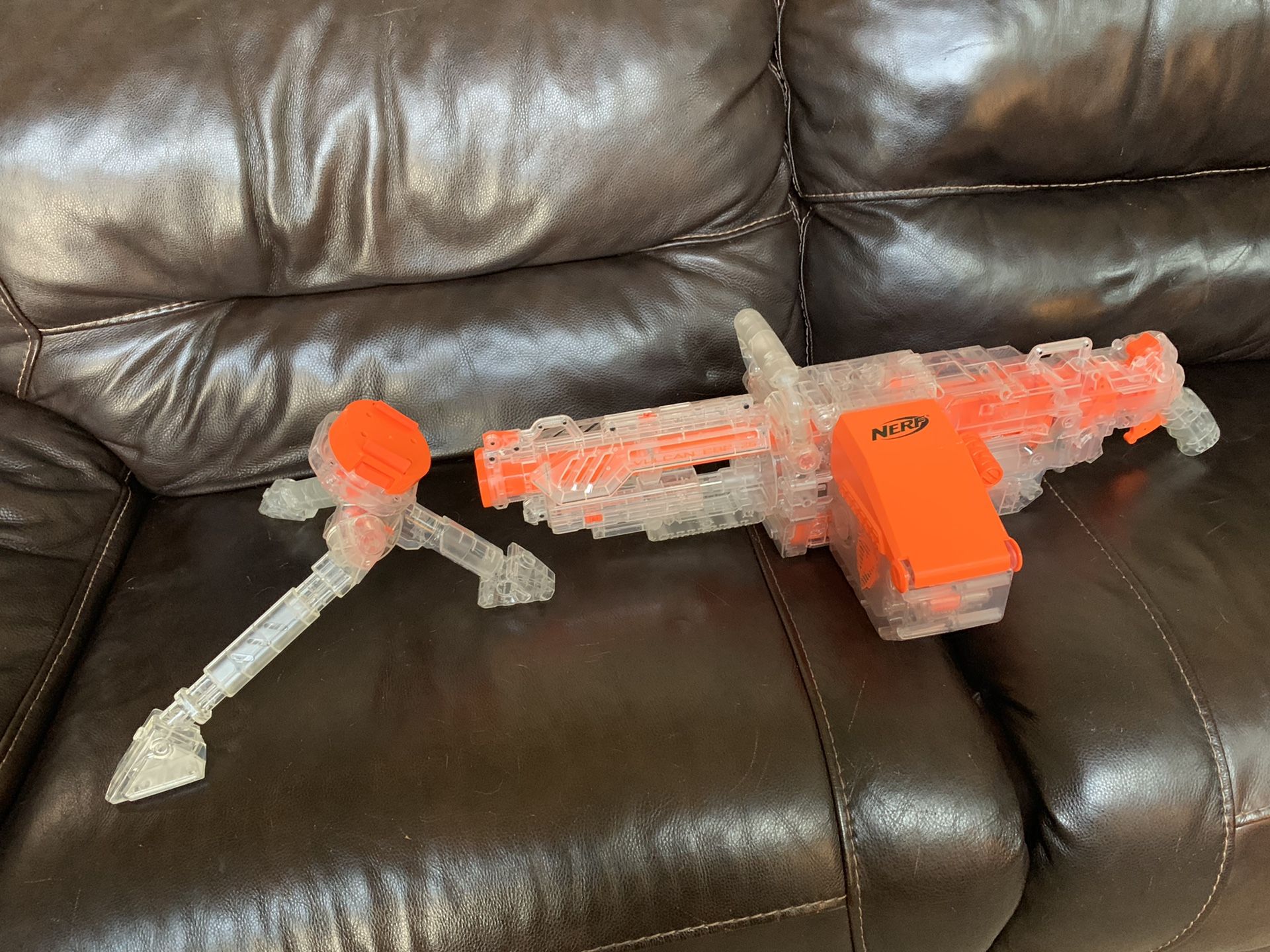 Super fun summer toy! Nerf belt fed machine gun with tripod for Sale in