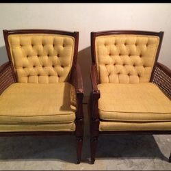 Pair of vintage antique gold/yellow & wood chairs