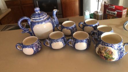 Blue Spongeware Ceramic Tea Set