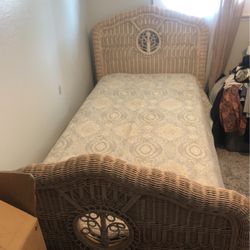 Vintage Wicker Twin Bed - Mattress-Quilt