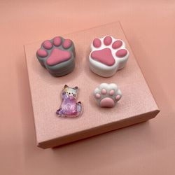 Brand New 4 Pc Kitty Paw Print Mini Organizers & Brooch & Cat Charm 