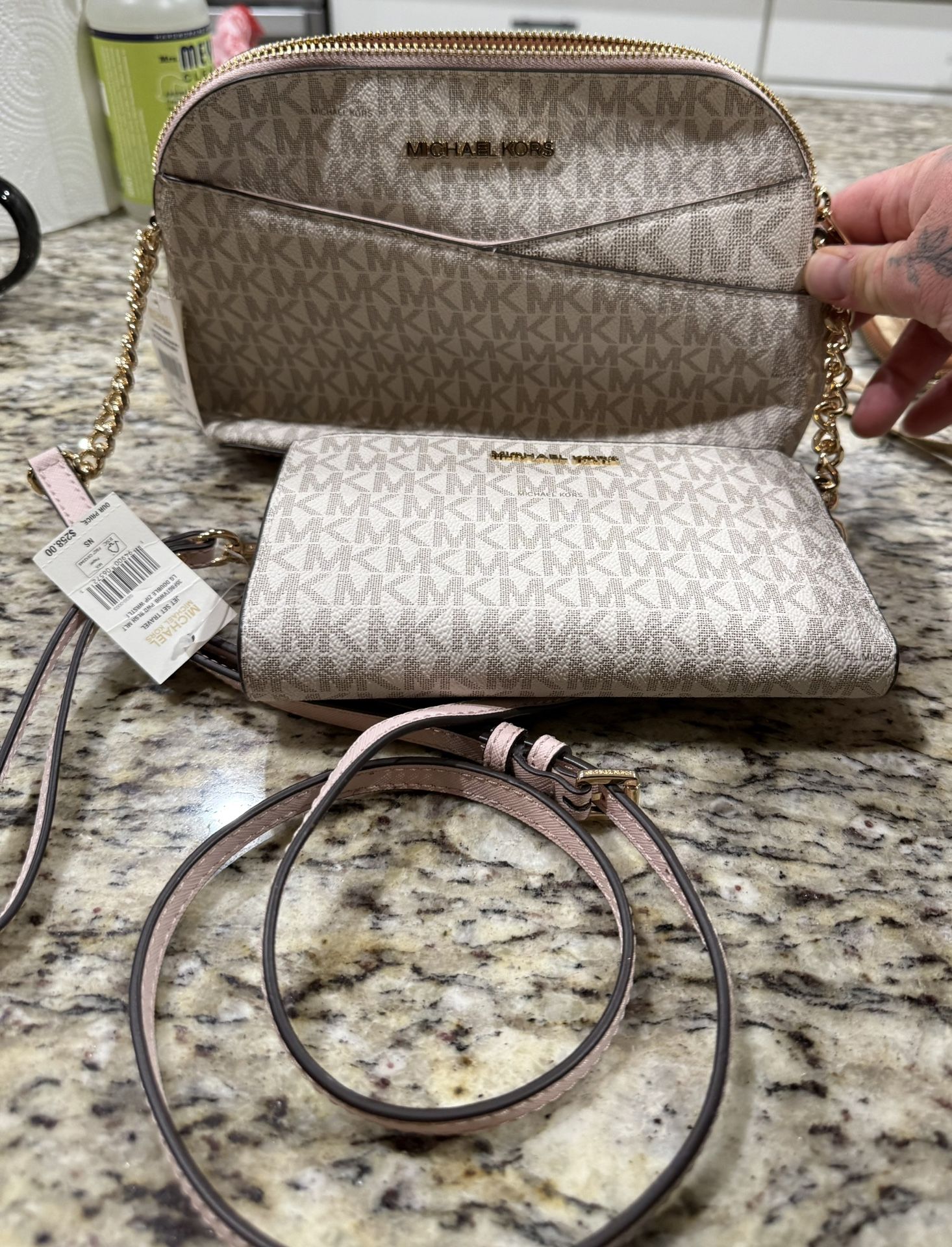 Michael Kors Women Lady Crossbody Bag Handbag Messenger Purse Vanilla Mk+Wallet