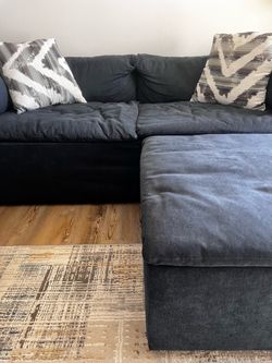 Dark Blue Fabric Sectional Sofa with Ottoman