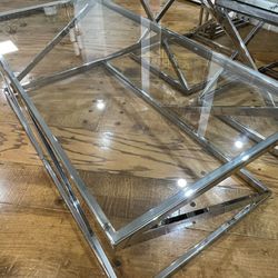 Chrome Coffee Table With 2 Sides Tables 