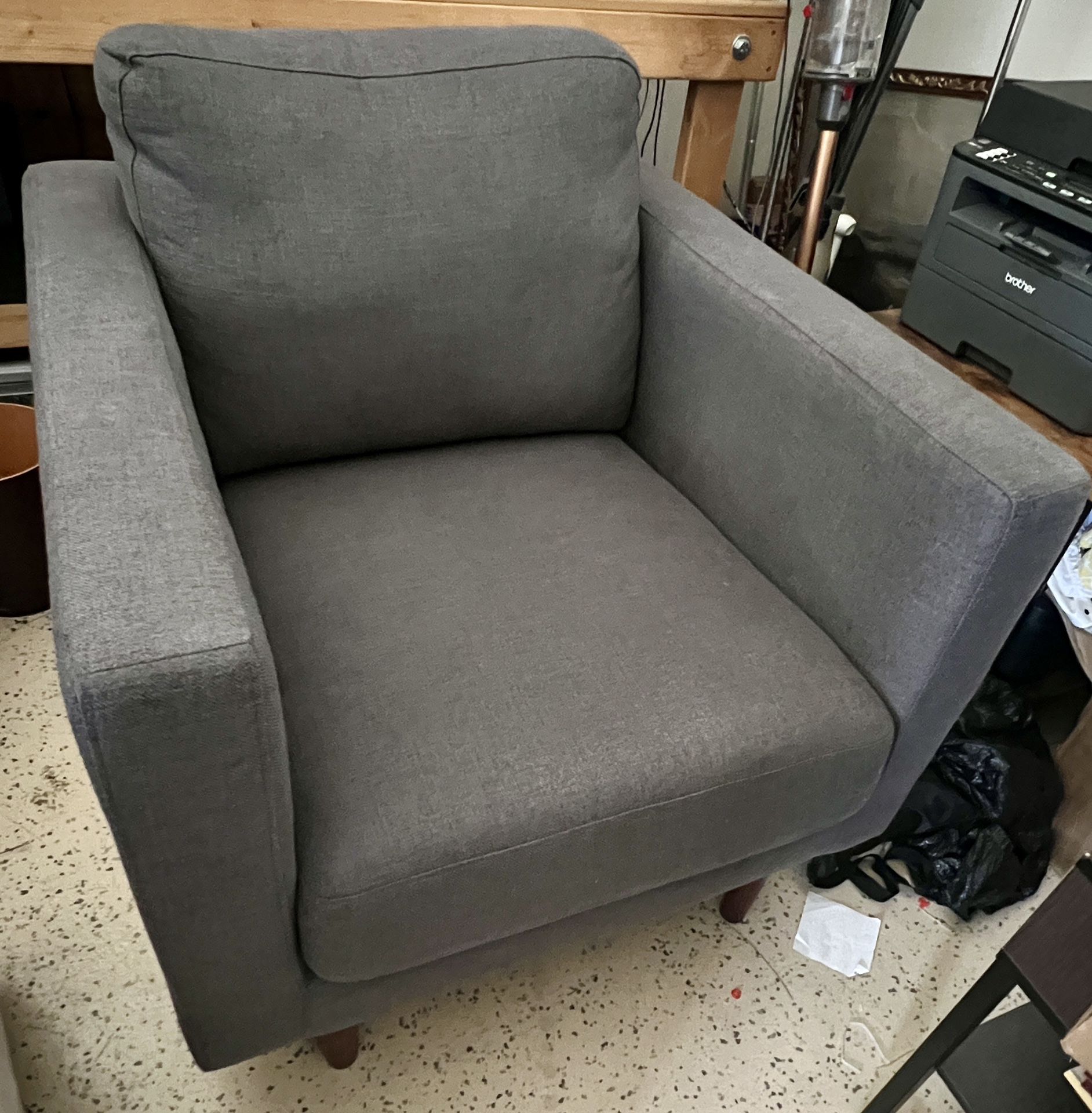 Modern Club Chair With Tapered Wood Legs 33” Storm Grey
