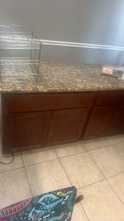 Dark Wood Kitchen Base Cabinet with Granite Top