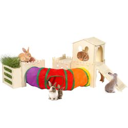 Wood Castle Hide Out with Stair Hay Feeder Tunnel for Small Animal Rabbit Guinea Pig Chinchilla New Condition in Box  
