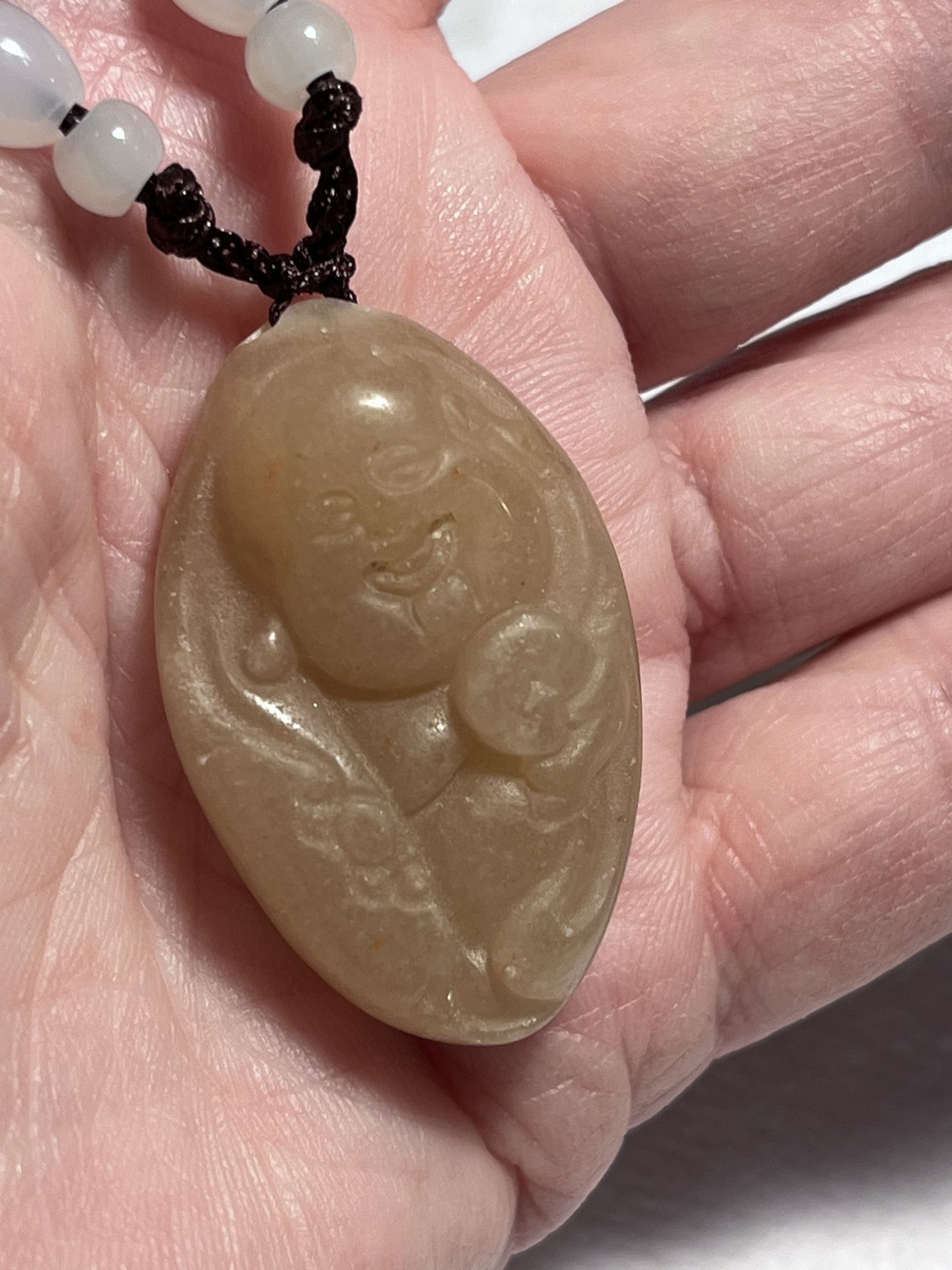 BUDDHA HAND CARVED PENDANT Adjustable Cord NECKLACE Quartzite Carving 1537