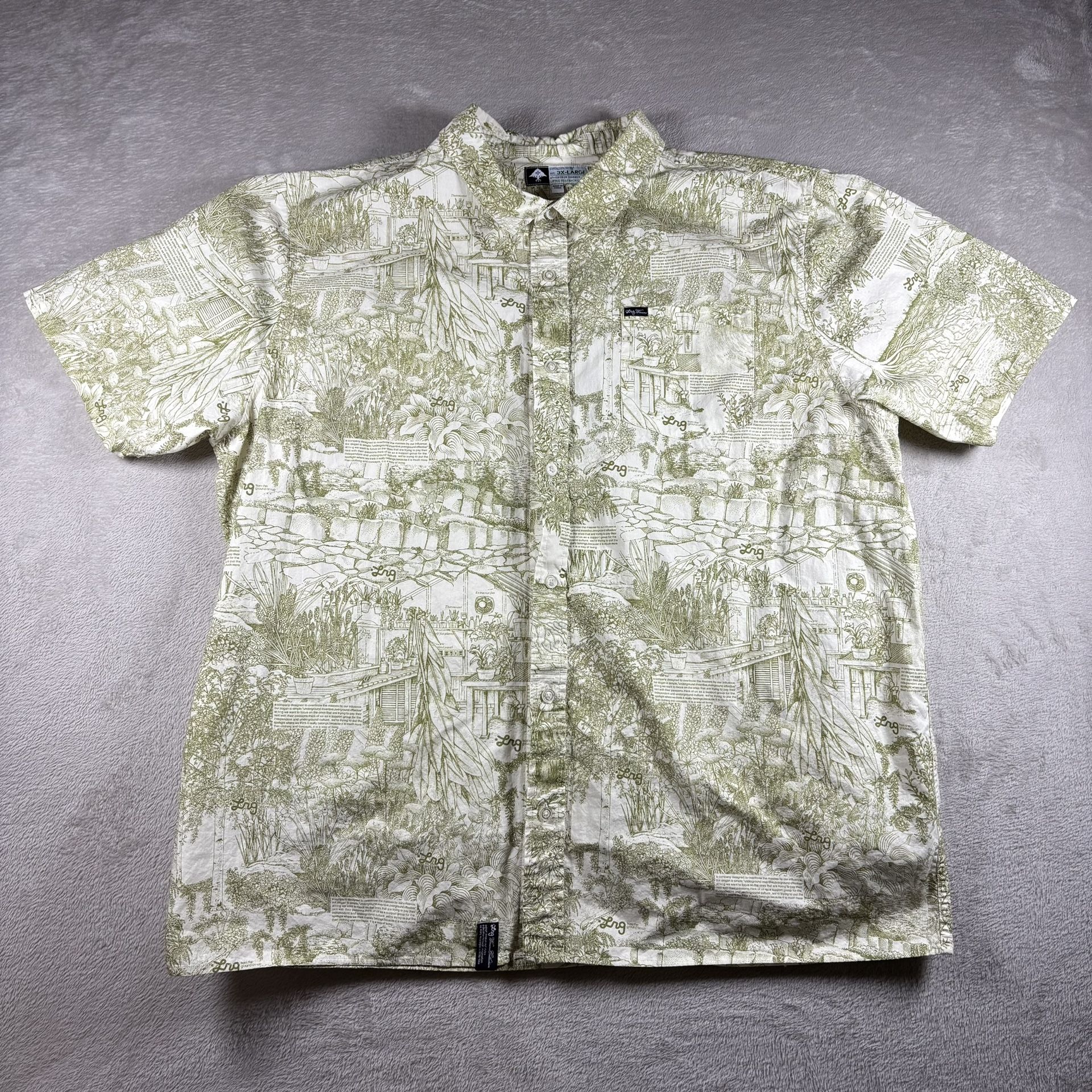 LRG Lifted Research Group Shirt Men’s 3XL Green Button Big Tall AOP #2816