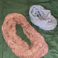 Comfy Knit Infinity Scarf Duo - Pinkish And Light Blue