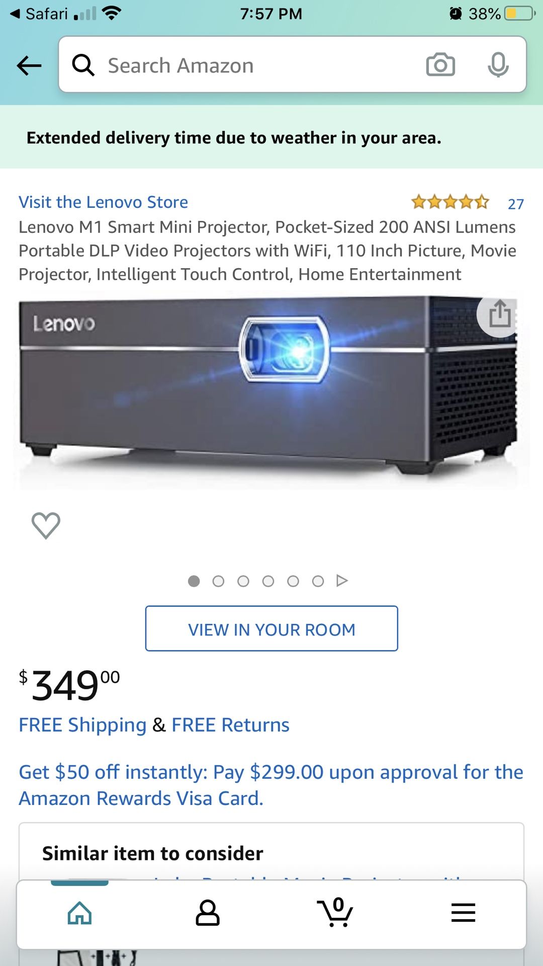 Lenovo M1 Smart Mini Projector Pocket-Sized 200 ANSI Lumens Portable DLP Video Projectors with WiFi, 110 Inch Picture, Movie Projector, Intelligent