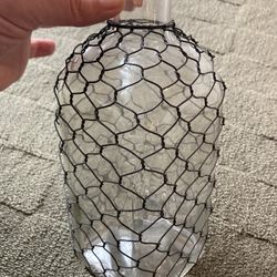 Glass Bottle decor With Metal Wire Detailing Approximately 9 Inches Tall 