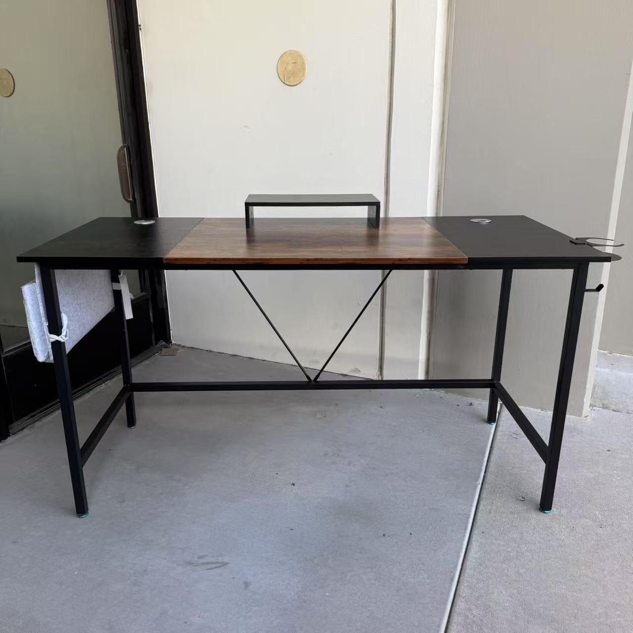 New In Box 56x24x30 Inch Tall Office Computer Writing Desk Table With Monitor Stand Black And Rustic Brown Furniture 