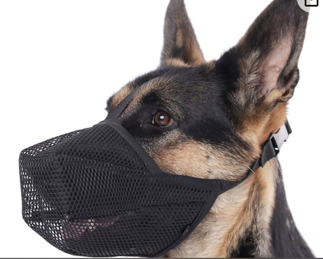 Mayerzon Dog Muzzle, Soft Mesh Muzzle for Small Medium Large Dogs, Adjustable Puppy Muzzles for Scavenging Biting Licking and Chewing, Allows Panting 