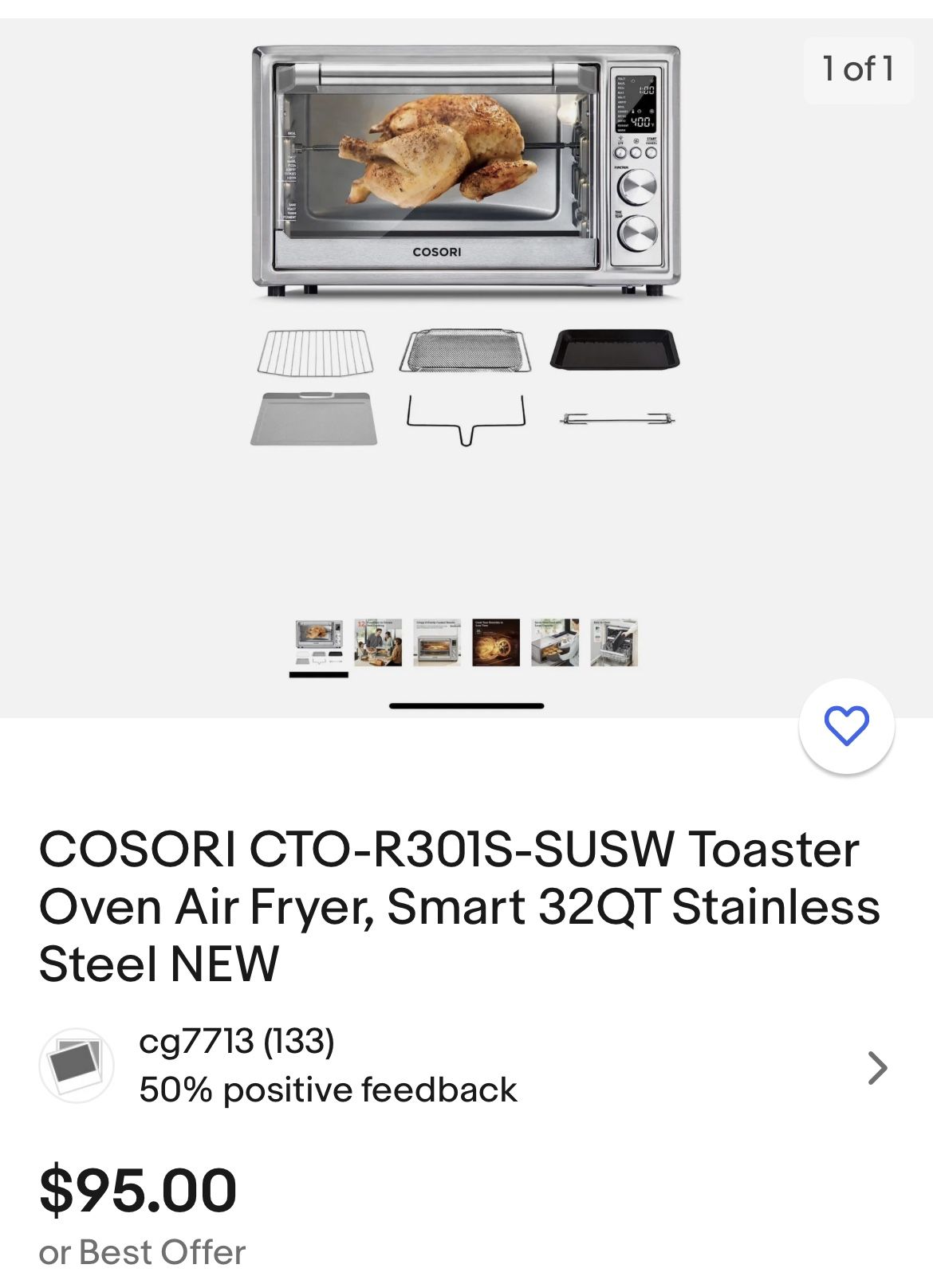 COSORI CTO-R301S-SUSW Toaster Oven Air Fryer, Smart 32QT Stainless Steel NEW