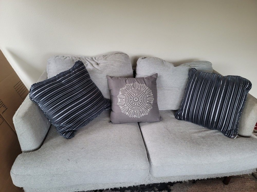 Grey Sofa Loveseat, Pillows Included