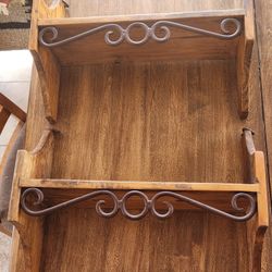 Pair Of Rustic Hanging Wall Shelves - Solid Wood With Metal Accent - Cabin - Nice Condition 