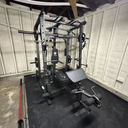 Smith Machine 1001 w/Bench Attachment | 230lb Bumpers Olympic Weights | 7ft Olympic Bar | Gym Equipment | FREE DELIVERY🚚  