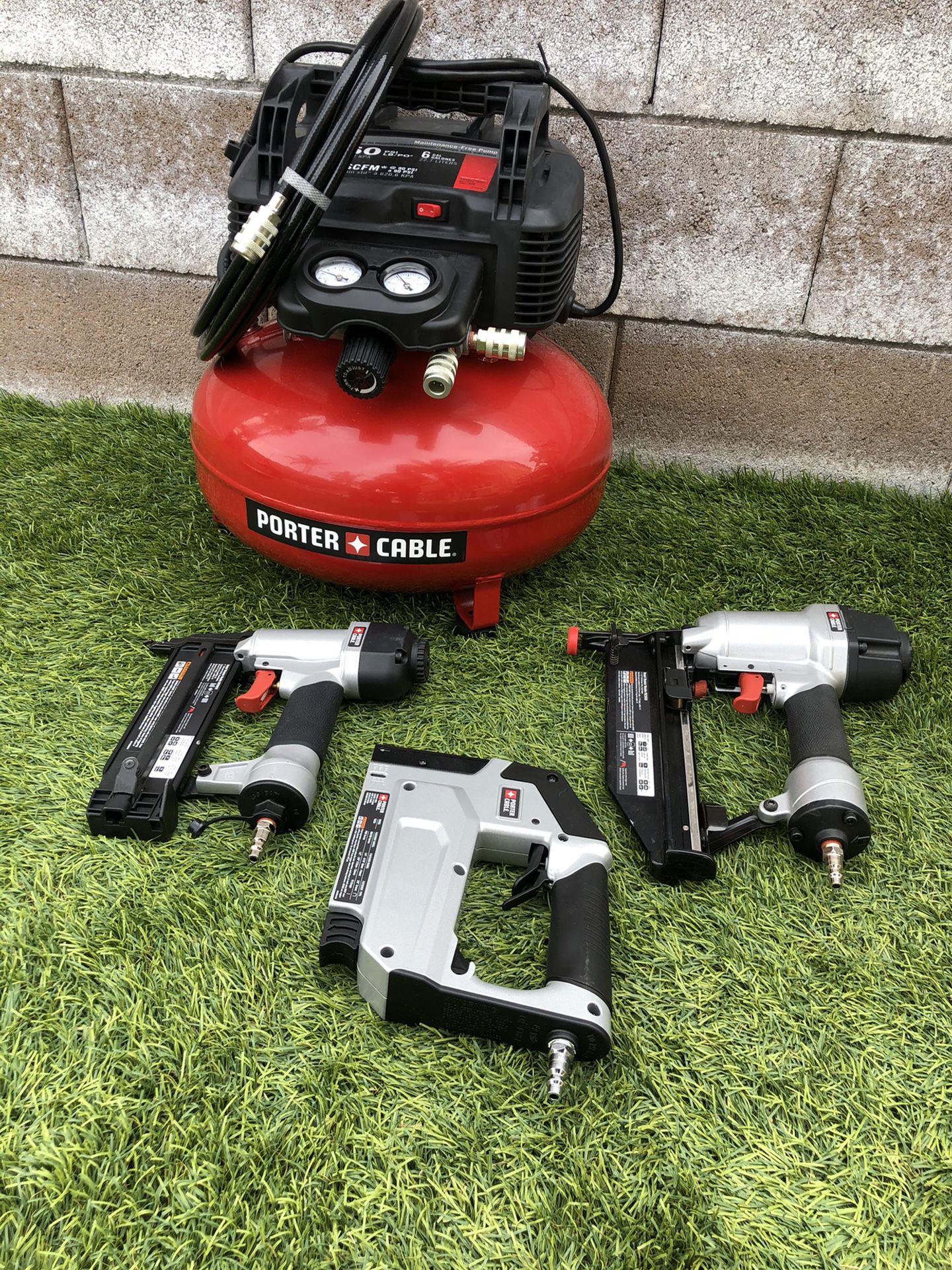 Porter Cable Air compressor and nailer kit.