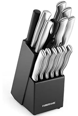 Farberware 15-Piece Kitchen Knife Set, High-Carbon Stainless Steel Blades with Wood Block (Brand New)