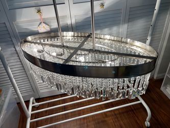 Oval Chrome and Glass Ring Pendant Chandelier 35”W x 16”D x 42”H in Good Condition $200 Firm on Price