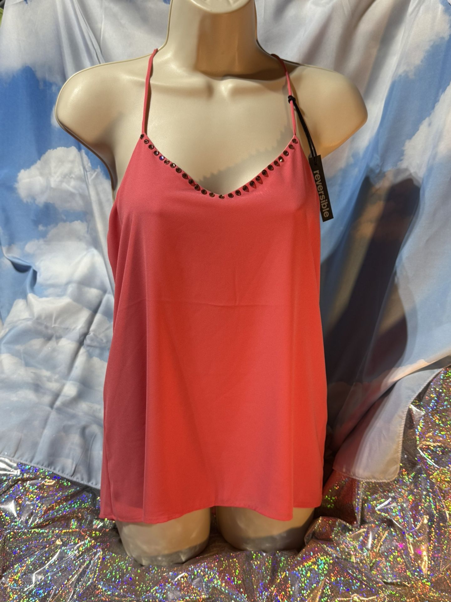 Express Coral Tank Top With Swarovski Crystals 