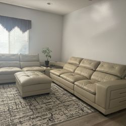 Large leather white sofa