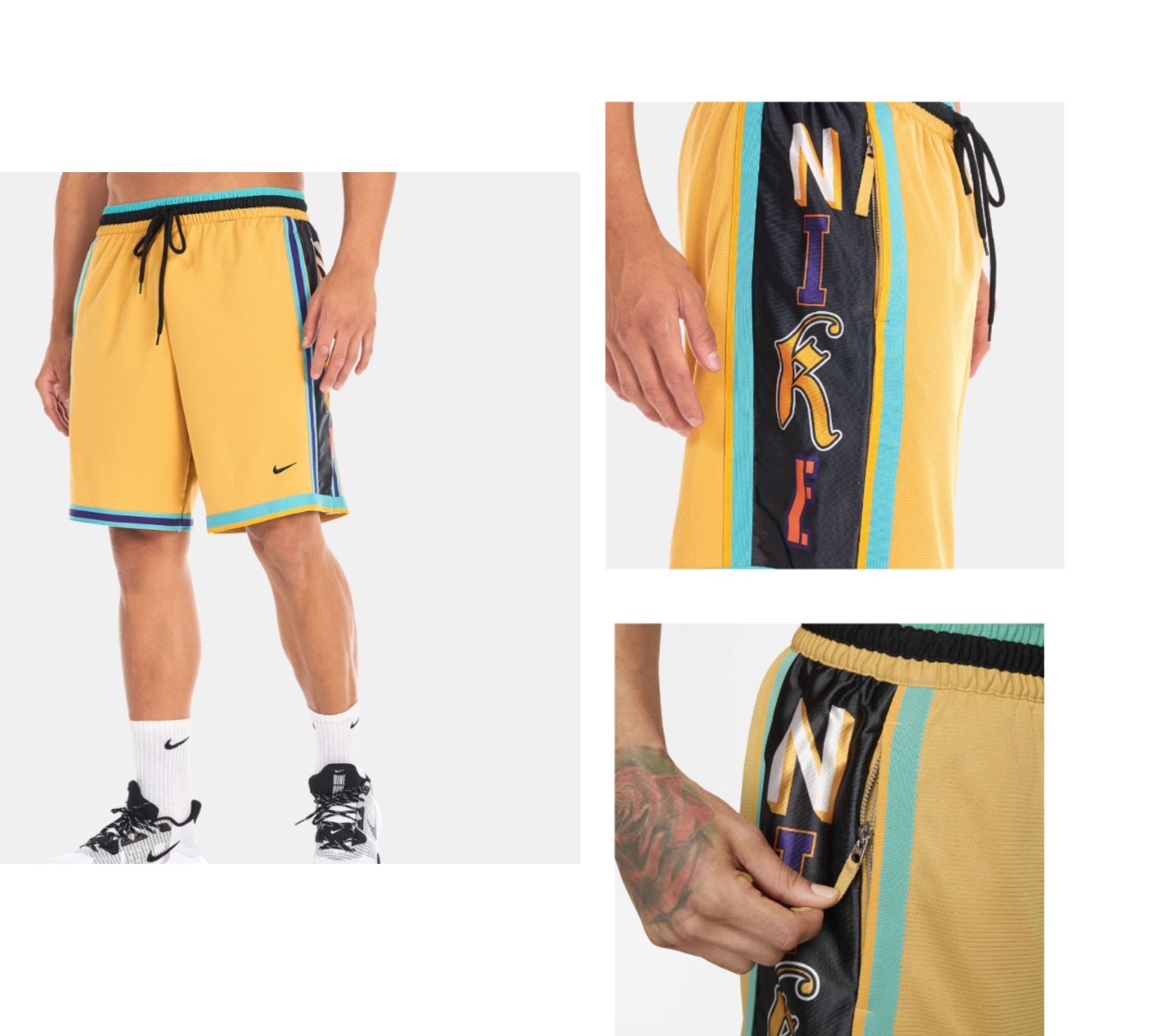 Nike Dri-FIT DNA Shorts Gold And Teal With Zip Pocket Men’s sz M-tall NEW