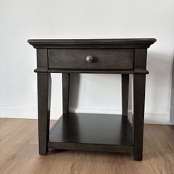 NEW Solid Wood Side Table - Grey Acacia & Birch - Felt-Lined Drawer