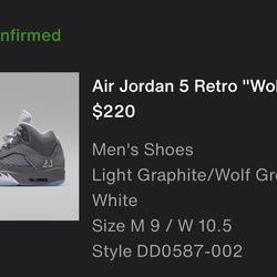 Wolf Grey  5s  size 9