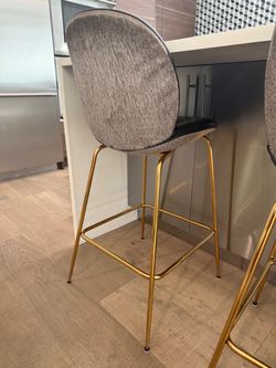 Set of 4 Hair-on-Hide & Black Leather Counter Stools – Brass